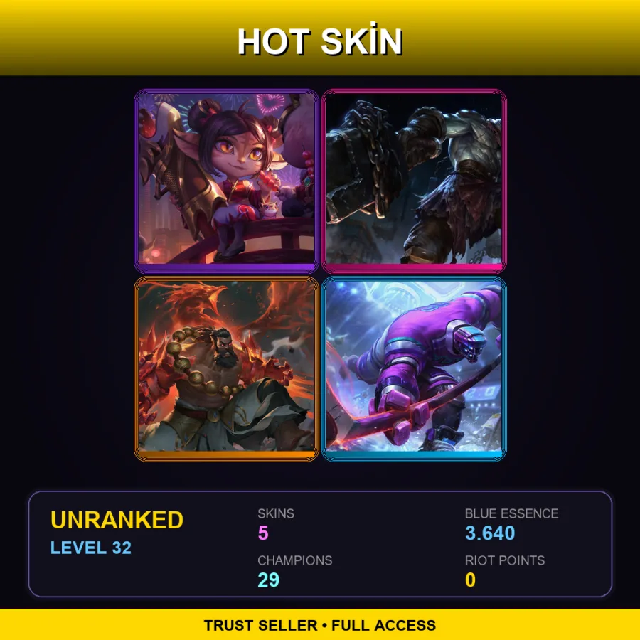 LAN | Lv32 | Unranked | 5 Skin | 29 Champ — LoL account