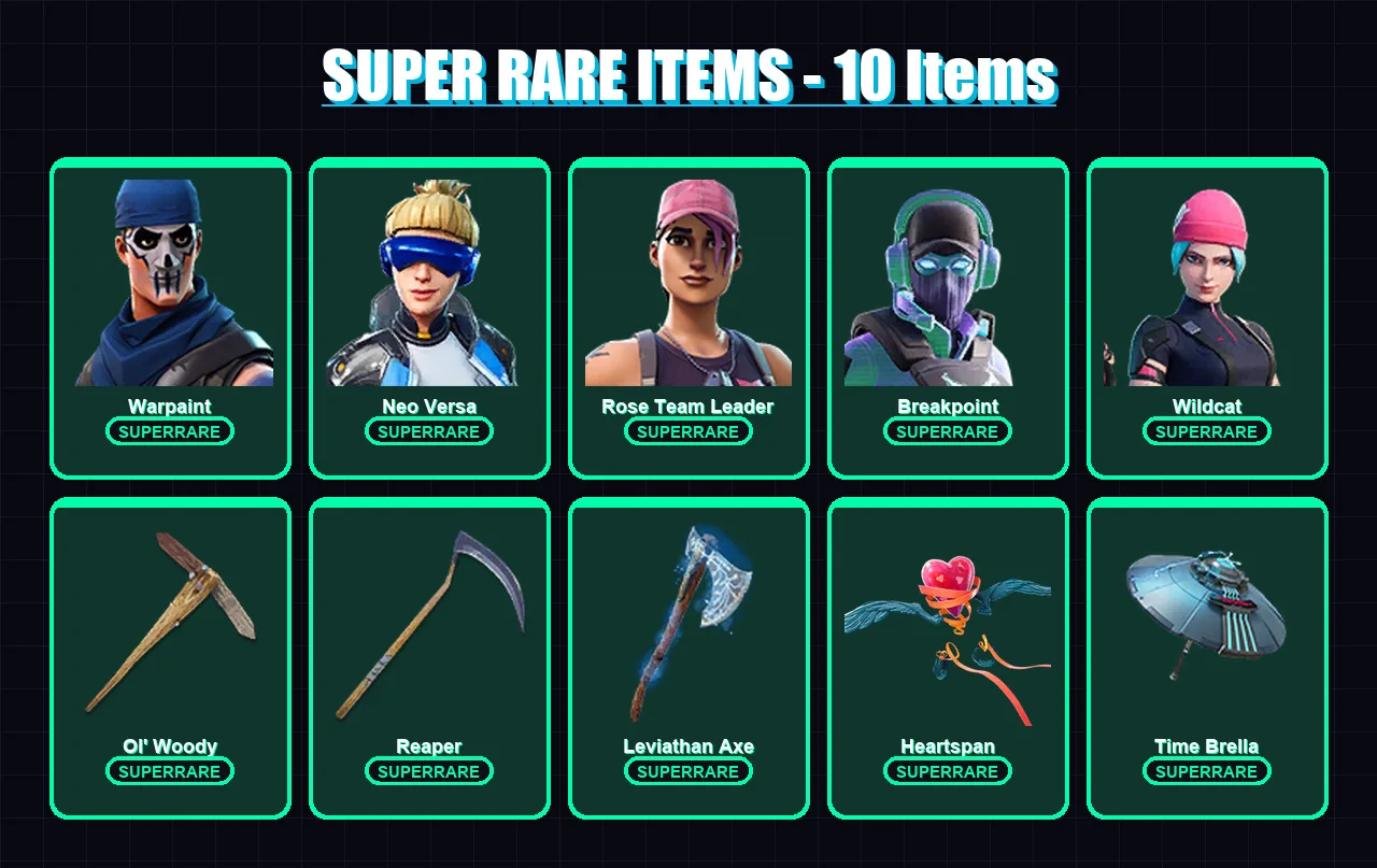 [PC/XBOX/PSN] | Warpaint | Neo Versa | Rose Team Leader | Breakpoint | Wildcat | 130 skin | 169 pickaxe | 139 emote | 155 glider | Lv3027