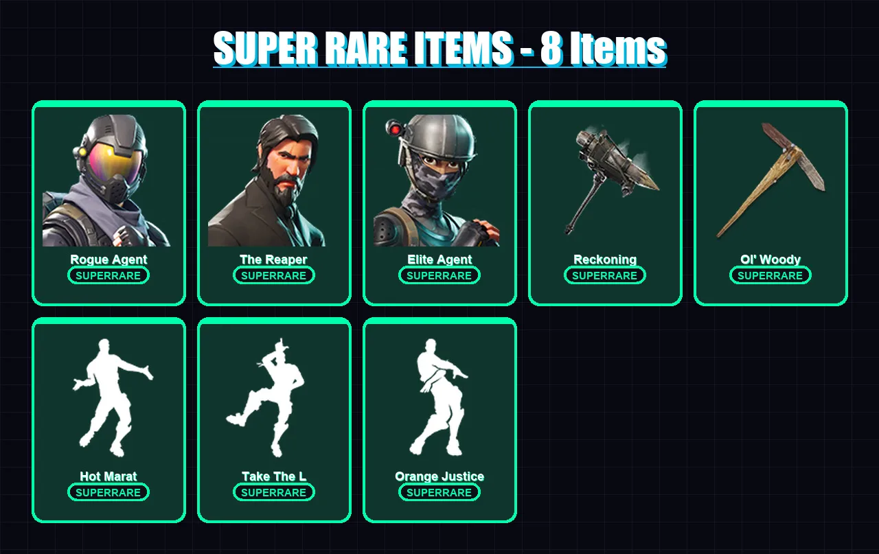 [PC] | Rogue Agent | The Reaper | Elite Agent | A.I.M. | Carbide | 93 skin | 86 pickaxe | 106 emote | 90 glider | Lv1222