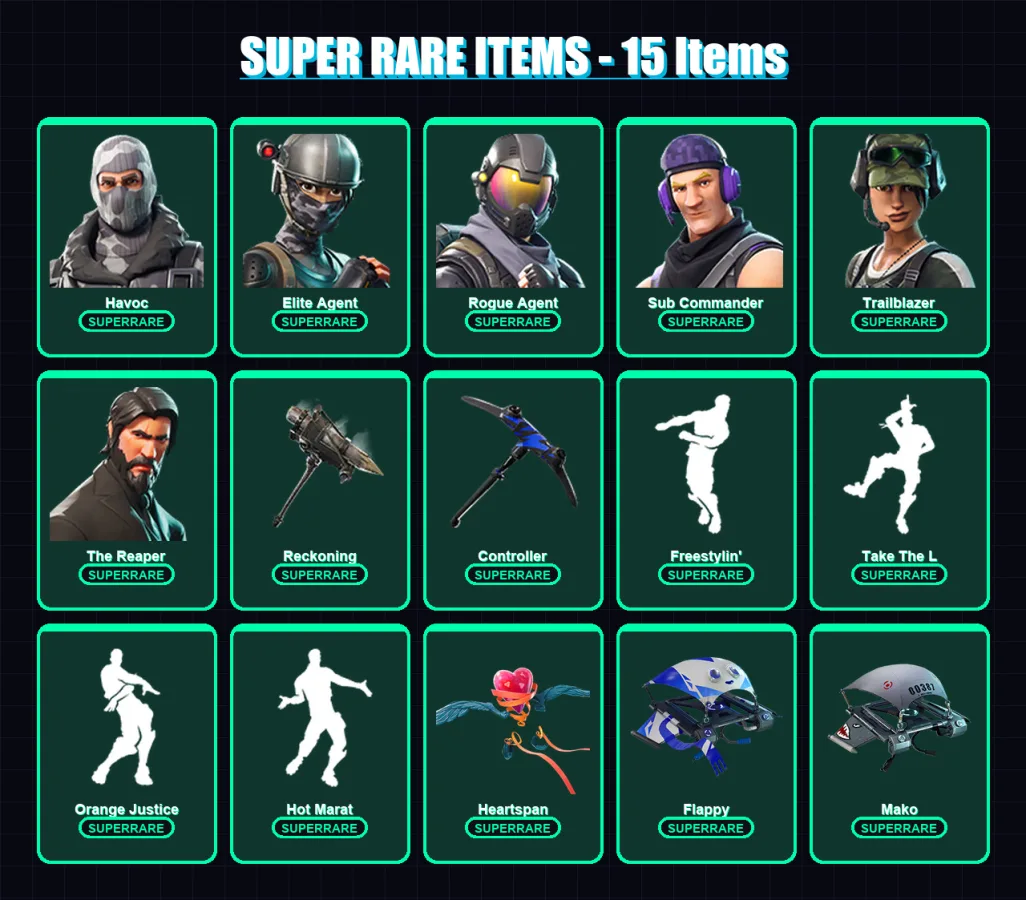 [PC/XBOX] | Havoc | Elite Agent | Rogue Agent | Sub Commander | Trailblazer | 49 skin | 30 pickaxe | 56 emote | 41 glider | Lv559