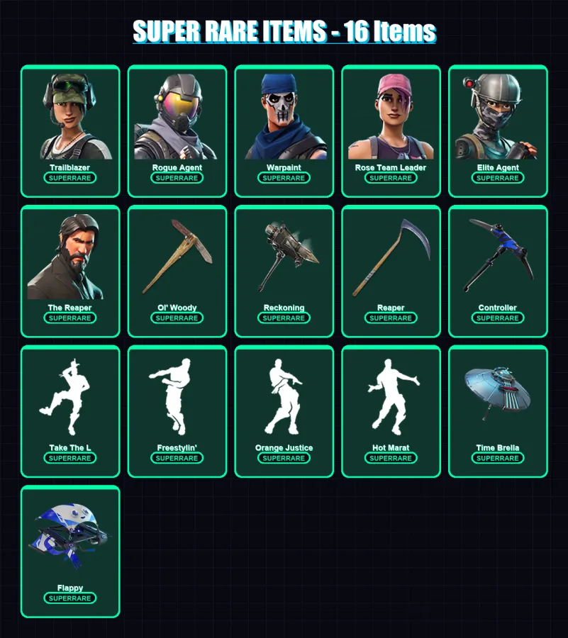 [PC/XBOX/PSN] | Trailblazer | Rogue Agent | Warpaint | Rose Team Leader | Elite Agent | 104 skin | 74 pickaxe | 81 emote | 73 glider | Lv1001 — Fortnite account