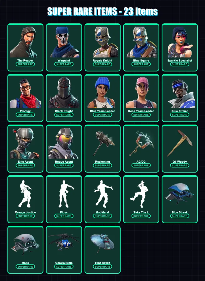 [PC/XBOX] | The Reaper | Warpaint | Royale Knight | Blue Squire | Sparkle Specialist | 86 skin | 70 pickaxe | 82 emote | 85 glider | Lv911 — Fortnite account
