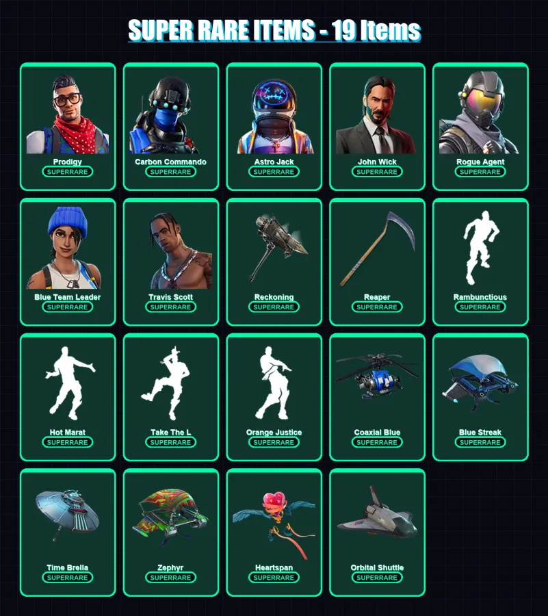 [PC/XBOX/PSN] | Prodigy | Carbon Commando | Astro Jack | John Wick | Rogue Agent | 207 skin | 207 pickaxe | 186 emote | 165 glider | Lv2267