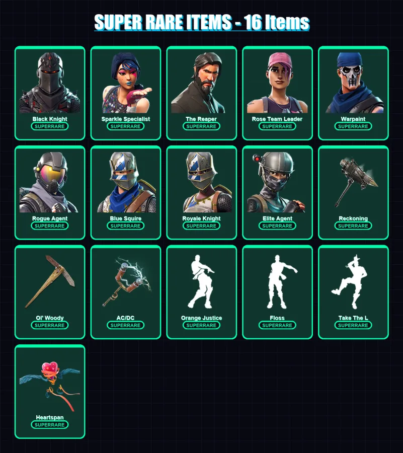 [PS4/PS5/XBOX/PC] | Black Knight | Sparkle Specialist | The Reaper | Rose Team Leader | Warpaint | 63 skin | 44 pickaxe | 62 emote | 55 glider | Lv6