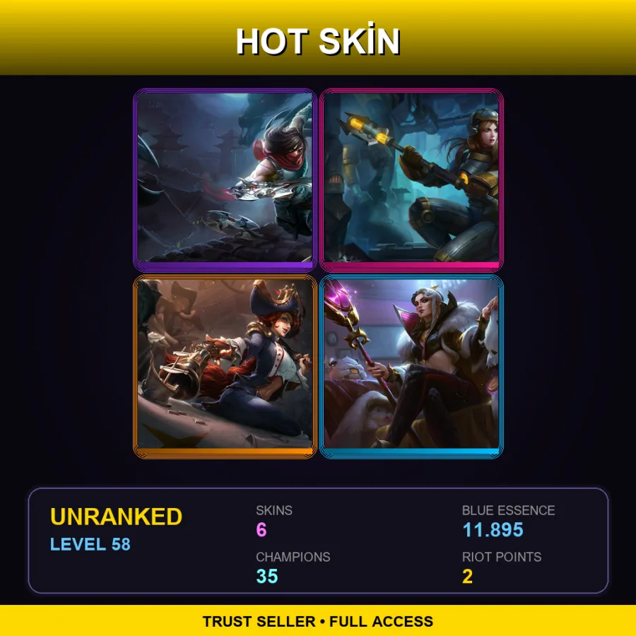 EUW | Lv58 | Unranked | 6 Skin | 35 Champ — LoL account