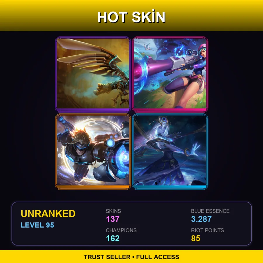 SG | Lv95 | Unranked | 137 Skin | 162 Champ — LoL account