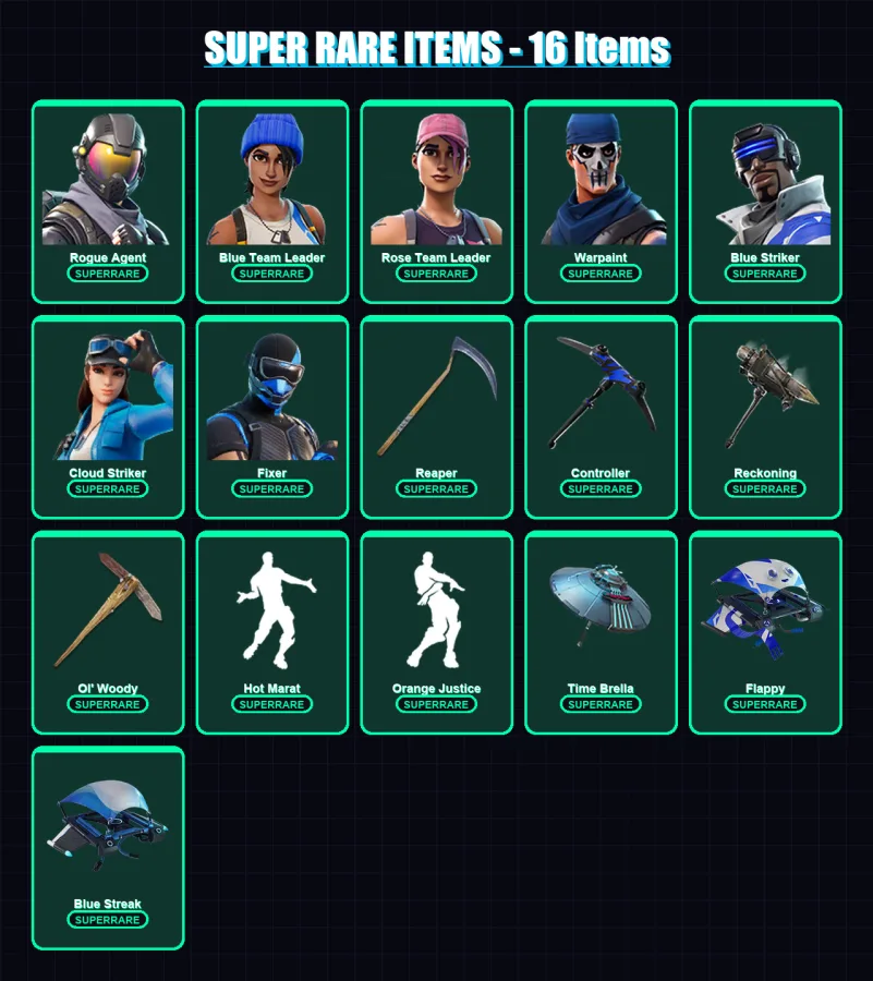 [PS4/PS5/XBOX/PC] | Omega | Rogue Agent | Blue Team Leader | Rose Team Leader | Warpaint | 186 skin | 198 pickaxe | 153 emote | 151 glider | Lv2211