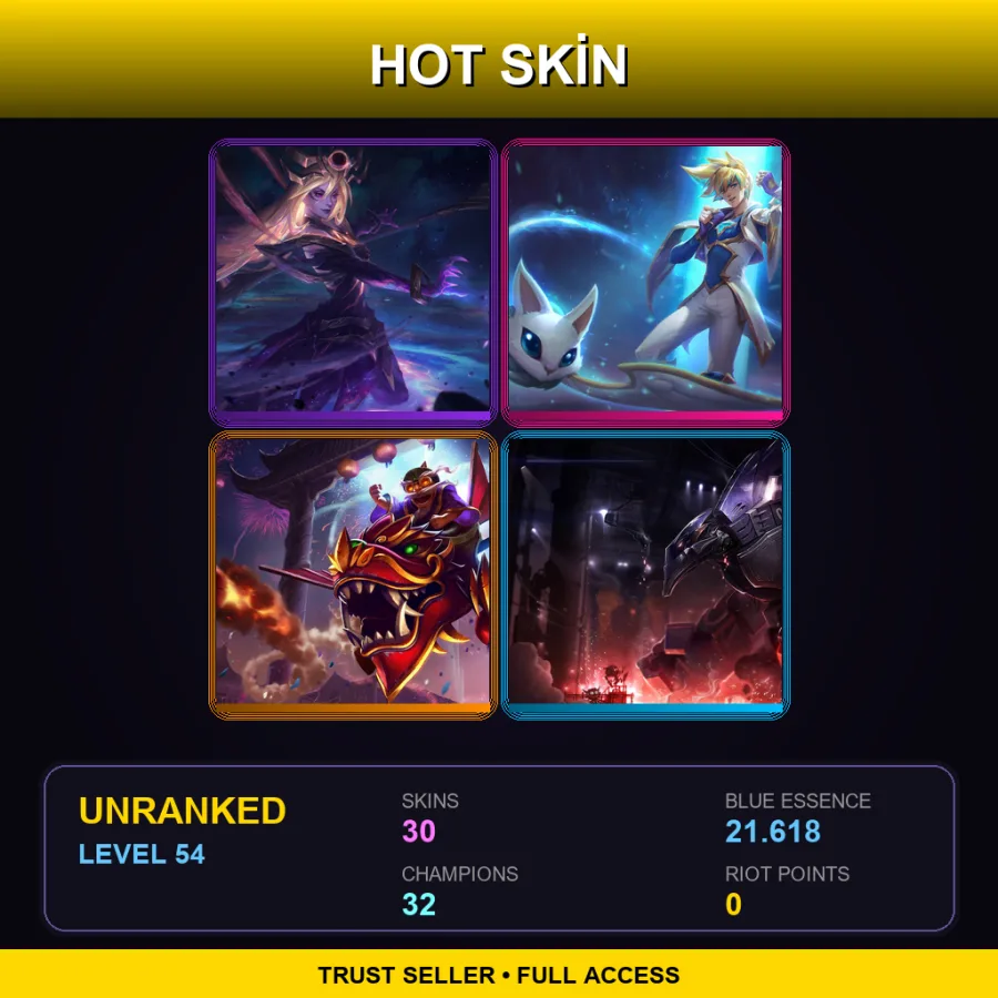 TW | Lv54 | Unranked | 30 Skin | 32 Champ — Unranked / Smurf League of Legends