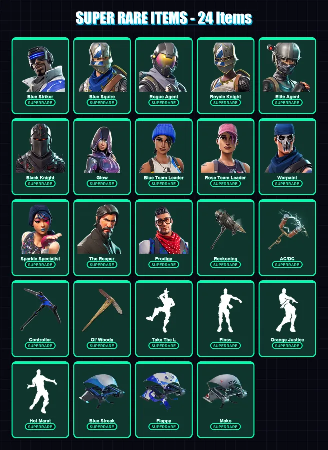 [PC/XBOX/PSN] | Blue Striker | Blue Squire | Rogue Agent | Royale Knight | Elite Agent | 62 skin | 60 pickaxe | 78 emote | 69 glider | Lv896