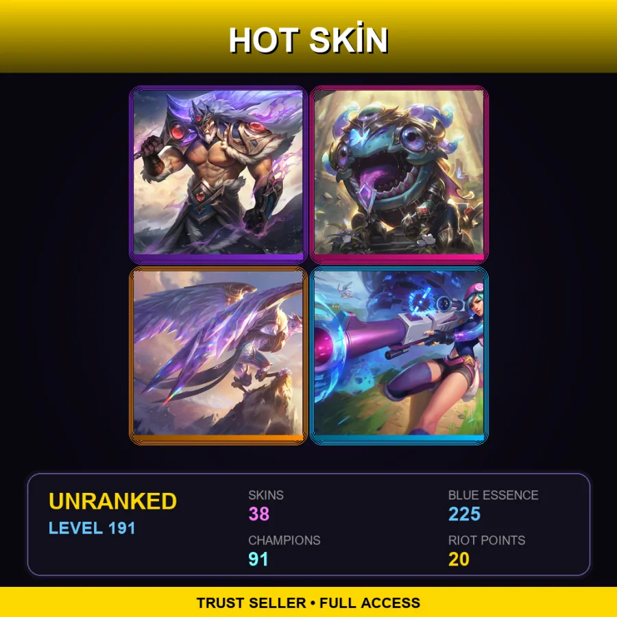EUNE | Lv191 | Unranked | 38 Skin | 91 Champ — LoL account