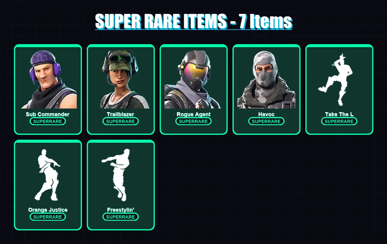 [PS4/PS5/XBOX/PC] | Sub Commander | Trailblazer | Rogue Agent | Havoc | Carbide | 10 skin | 12 pickaxe | 13 emote | 17 glider | Lv267