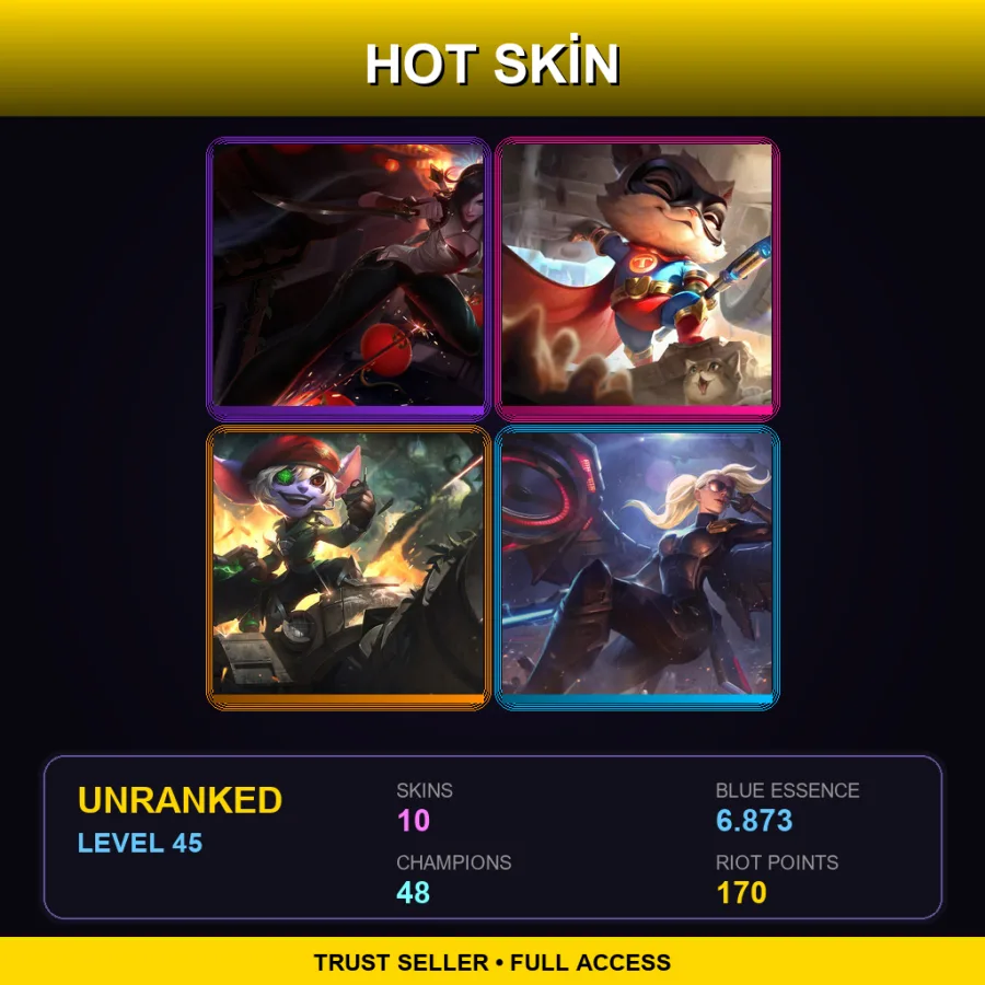 LAS | Lv45 | Unranked | 10 Skin | 48 Champ