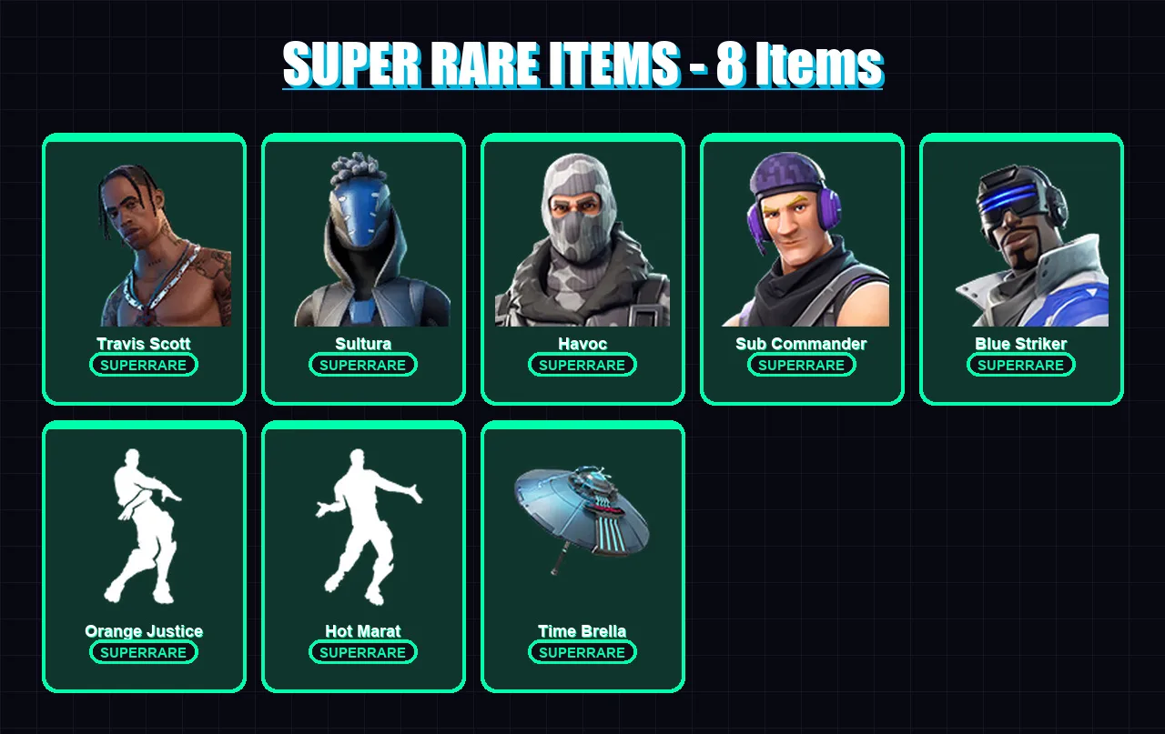 [PS4/PS5/XBOX/PC] | Travis Scott | Sultura | Havoc | Sub Commander | Blue Striker | 36 skin | 40 pickaxe | 46 emote | 45 glider | Lv620