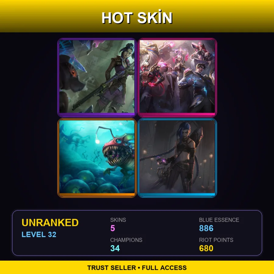 NA | Lv32 | Unranked | 5 Skin | 34 Champ — LoL account