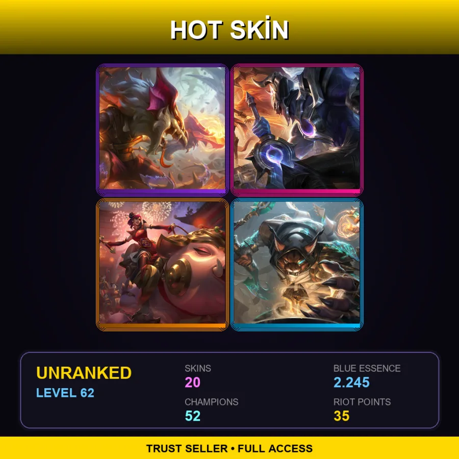 TR | Lv62 | Unranked | 20 Skin | 52 Champ