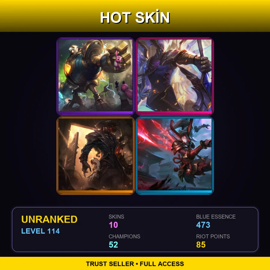 EUW | Lv114 | Unranked | 10 Skin | 52 Champ — LoL account