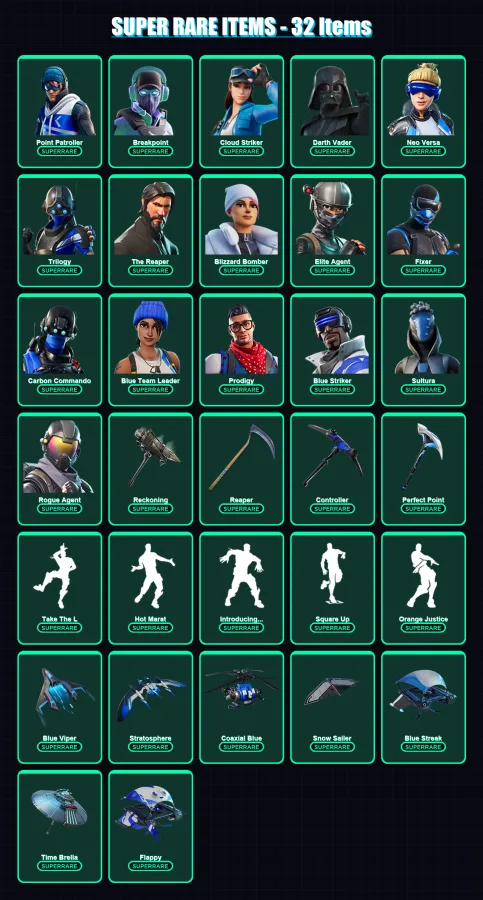 [PC/XBOX] | Point Patroller | Breakpoint | Cloud Striker | Darth Vader | Neo Versa | 363 skin | 344 pickaxe | 268 emote | 265 glider | Lv3345 — Fortnite account