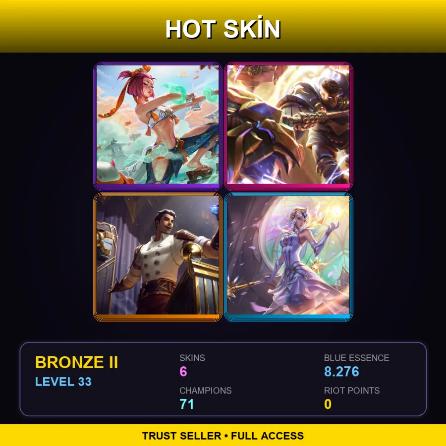 EUW | Lv33 | Bronze II | 6 Skin | 71 Champ