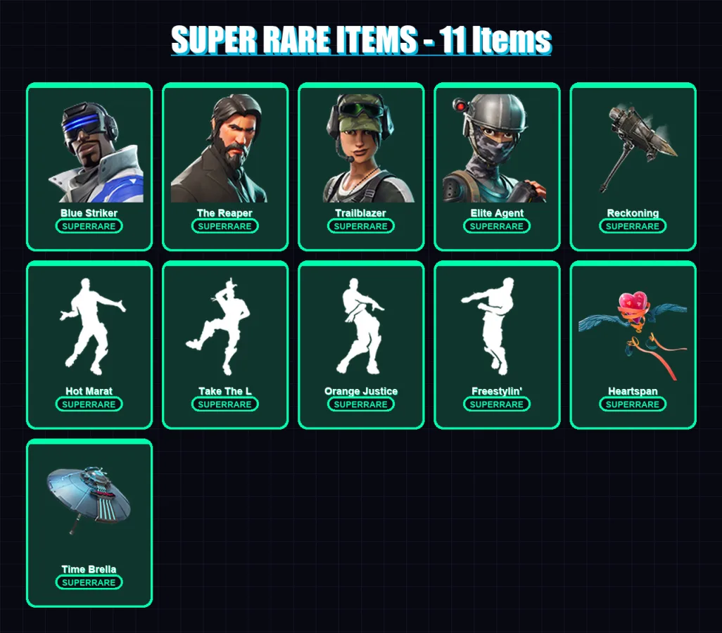 [PC/PSN] | Blue Striker | The Reaper | Trailblazer | Elite Agent | Hybrid | 96 skin | 124 pickaxe | 104 emote | 114 glider | Lv1796