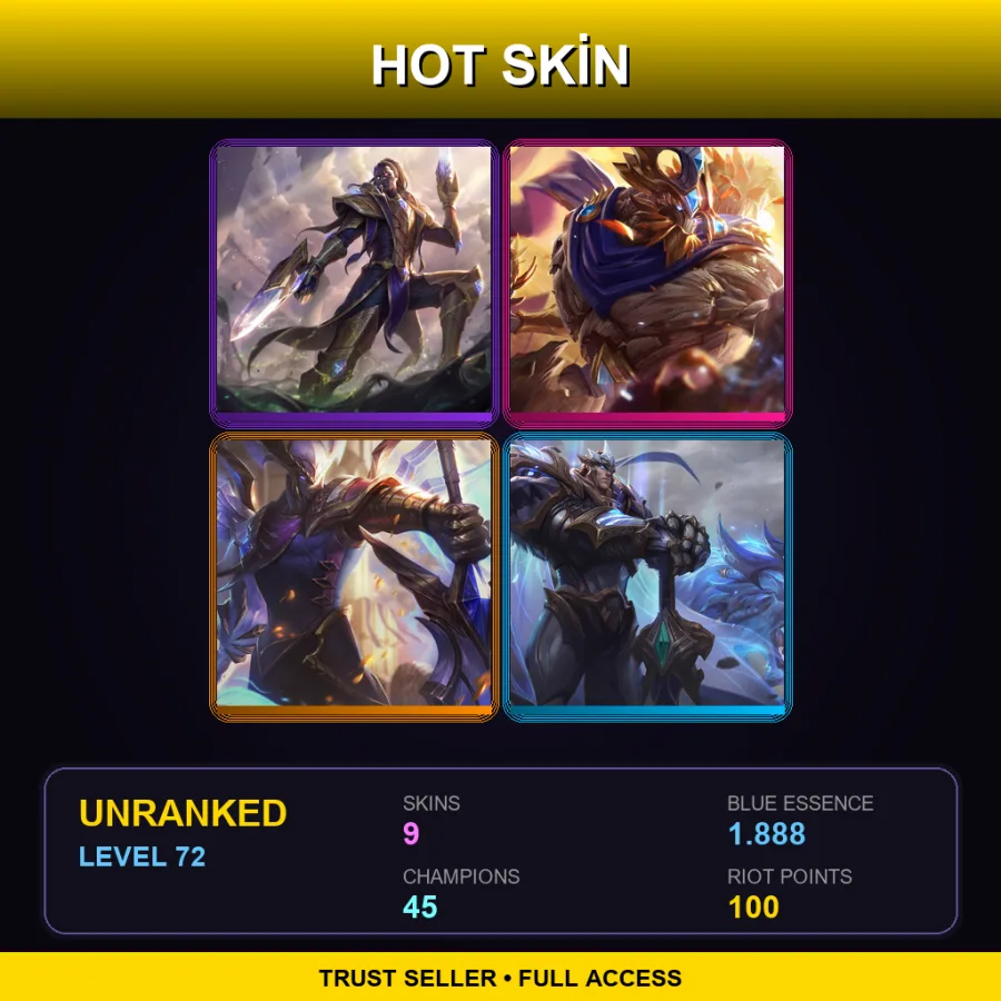 TR | Lv72 | Unranked | 9 Skin | 45 Champ — LoL account