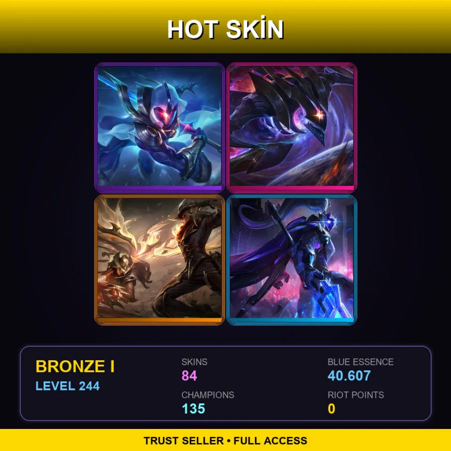 LAN | Lv244 | Bronze I | 84 Skin | 135 Champ — LoL account