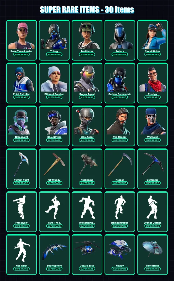 [PC/XBOX/PSN] | Rose Team Leader | Trilogy | Trailblazer | Sultura | Cloud Striker | 303 skin | 287 pickaxe | 296 emote | 212 glider | Lv2838