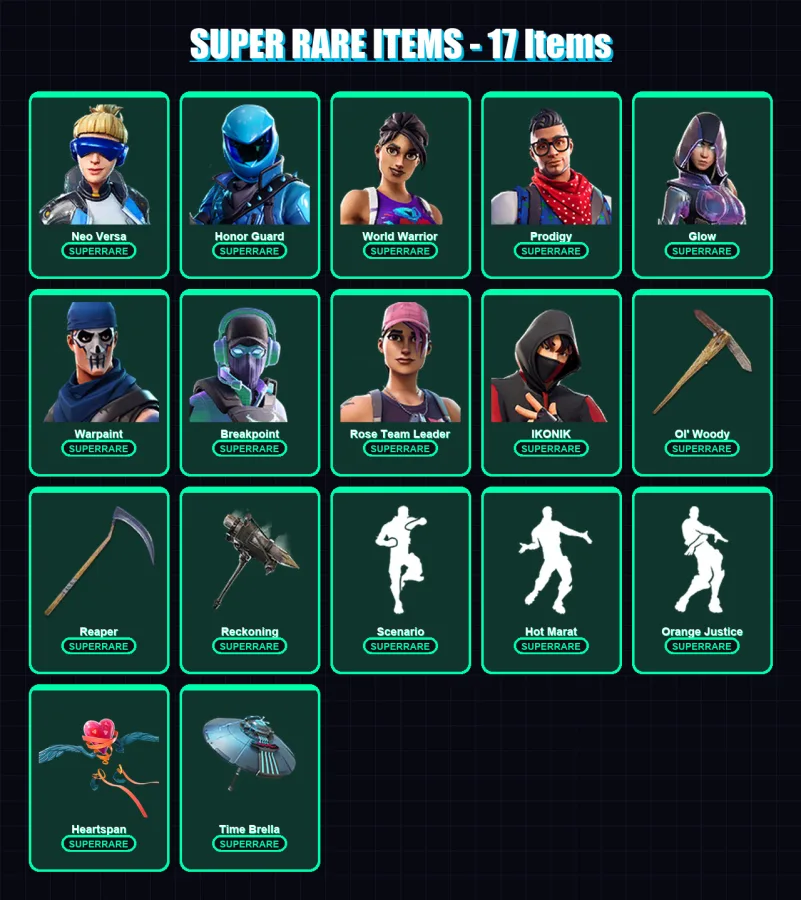 [PS4/PS5/XBOX/PC] | Neo Versa | Honor Guard | World Warrior | Prodigy | Glow | 163 skin | 182 pickaxe | 139 emote | 160 glider | Lv2071