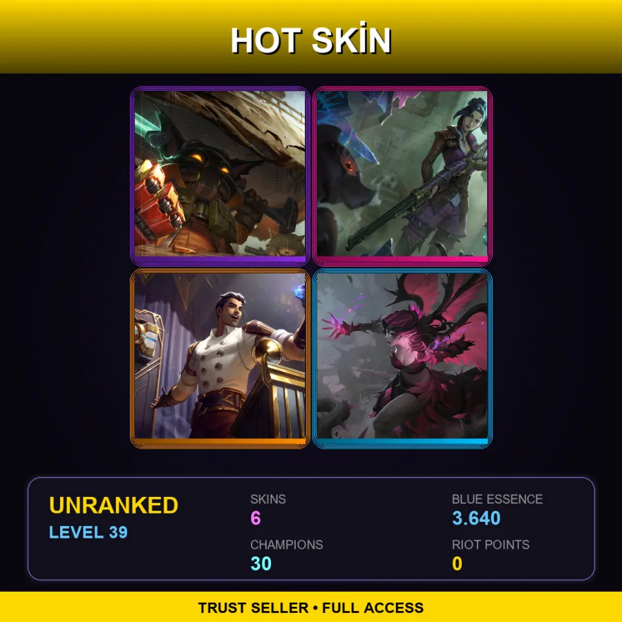 EUW | Lv39 | Unranked | 6 Skin | 30 Champ