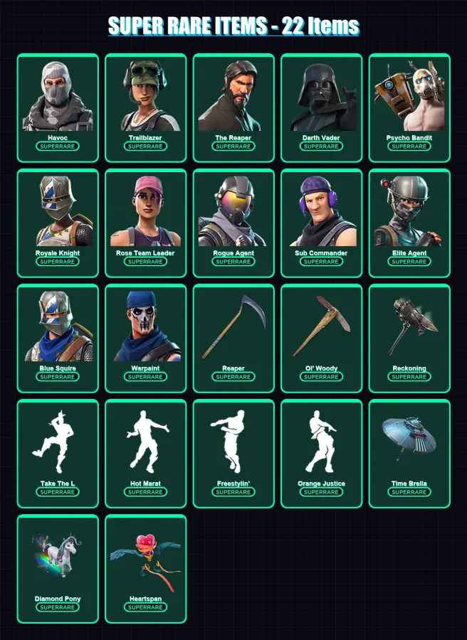 [PC/XBOX] | Havoc | Trailblazer | The Reaper | Darth Vader | Psycho Bandit | 235 skin | 233 pickaxe | 158 emote | 167 glider | Lv2031