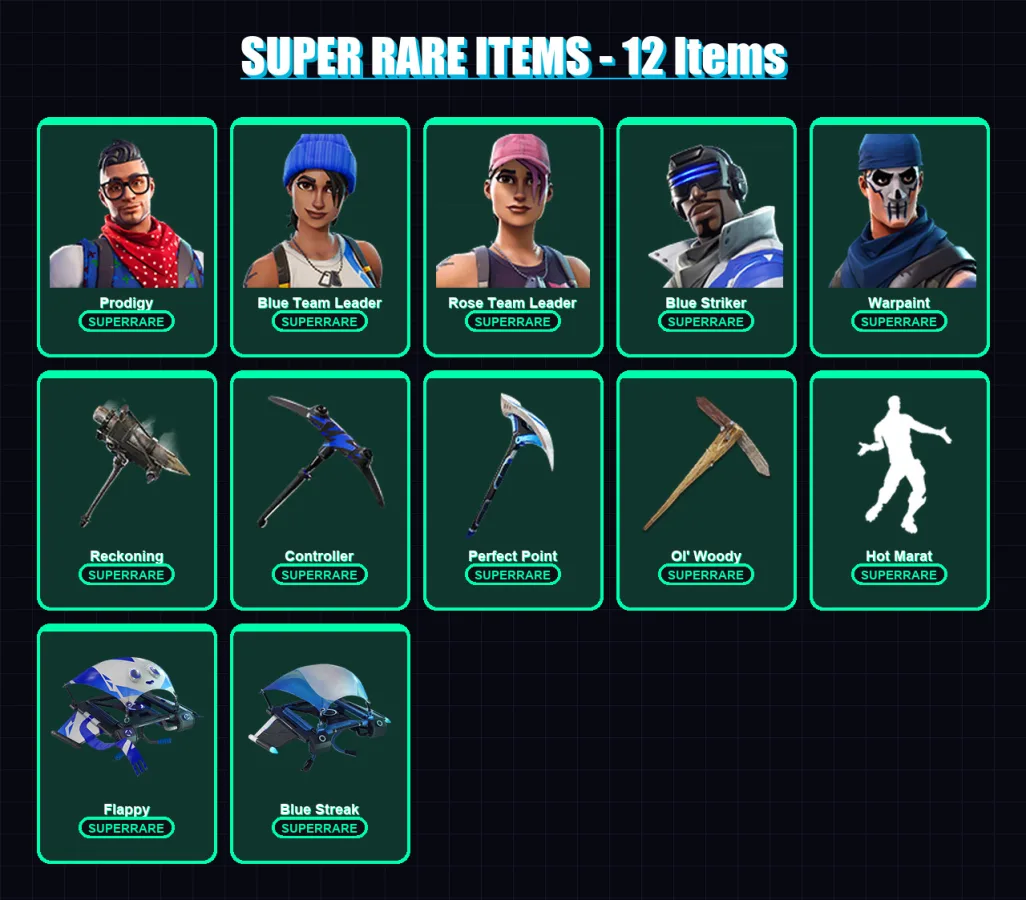 [PC/PSN] | Prodigy | Blue Team Leader | Rose Team Leader | Blue Striker | Warpaint | 59 skin | 87 pickaxe | 73 emote | 64 glider | Lv706