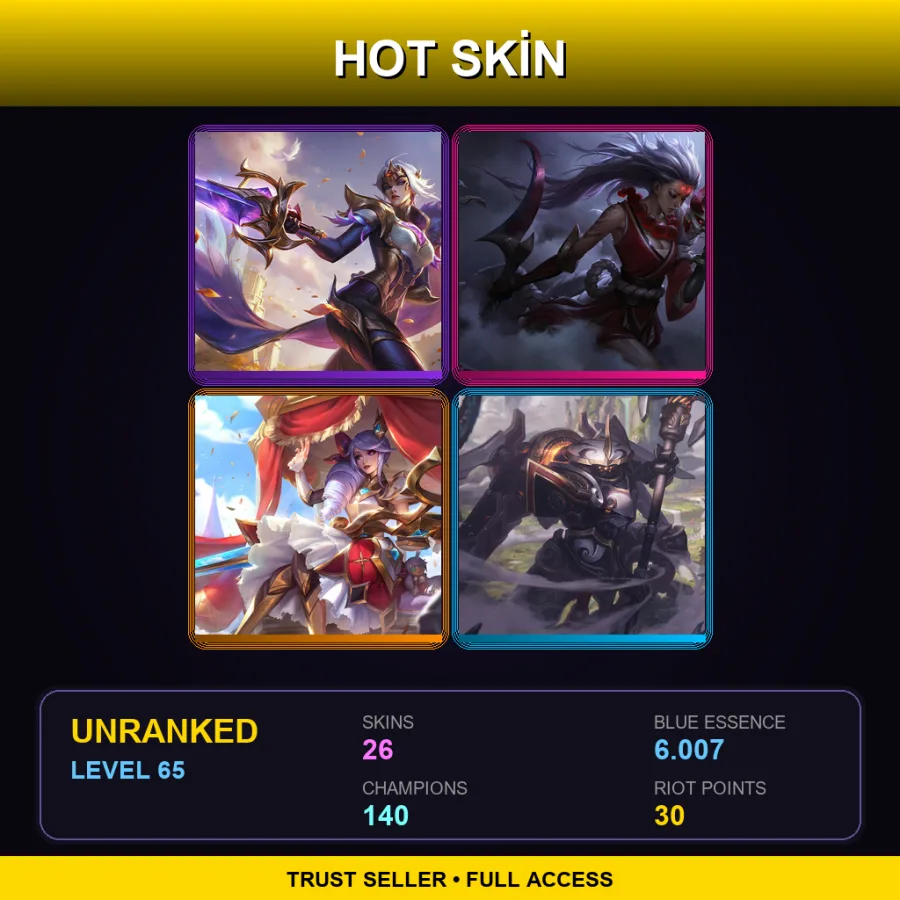 SG | Lv65 | Unranked | 26 Skin | 140 Champ — Unranked / Smurf League of Legends