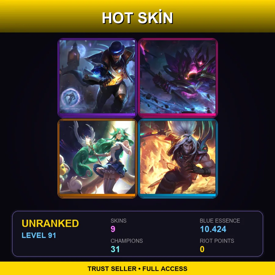 LAS | Pulsefire Twisted Fate | Dark Star Mordekaiser | Star Guardian Soraka | Odyssey Yasuo | 9 Skin | 31 Champ | Lv91