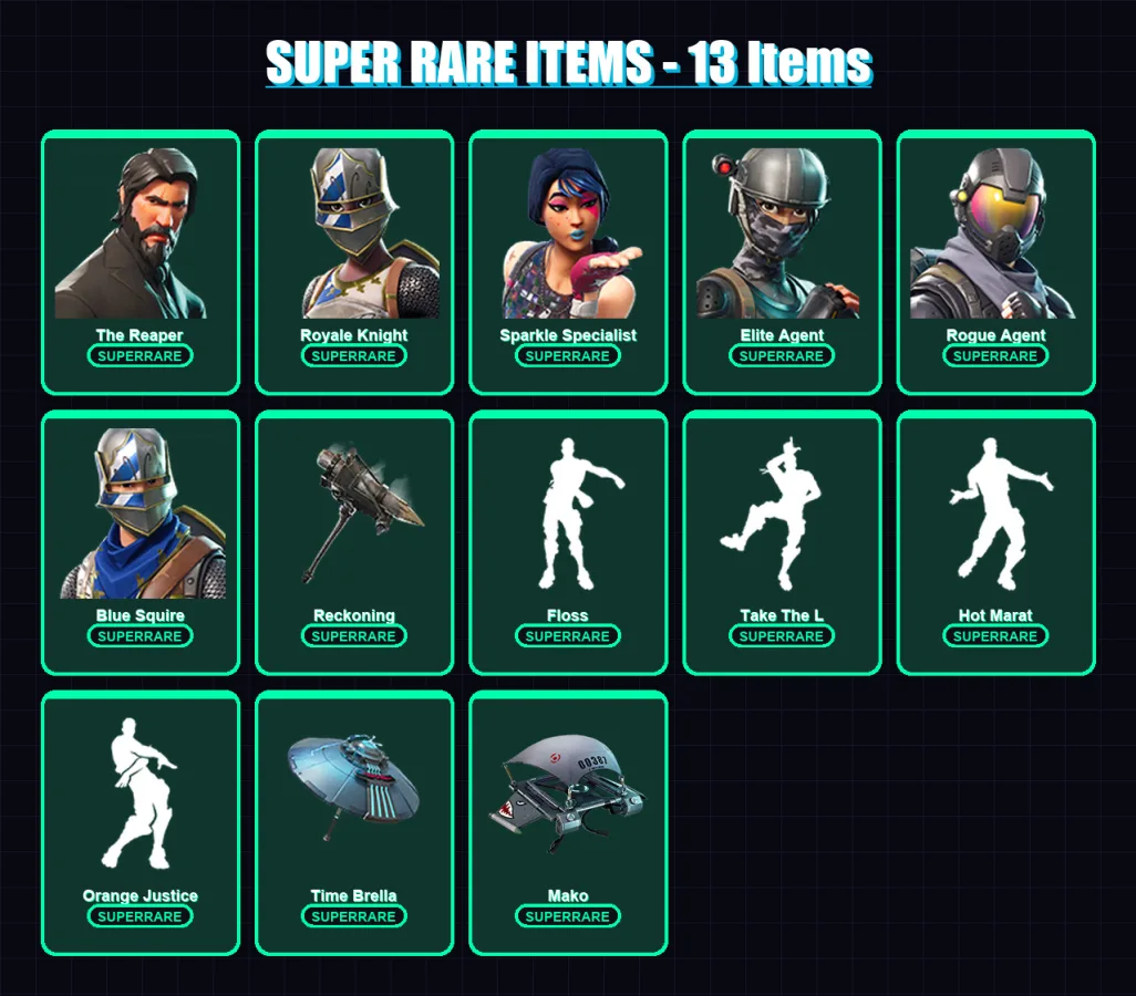 [PC/XBOX/PSN] | The Reaper | Royale Knight | Sparkle Specialist | Elite Agent | Rogue Agent | 56 skin | 43 pickaxe | 67 emote | 50 glider | Lv778
