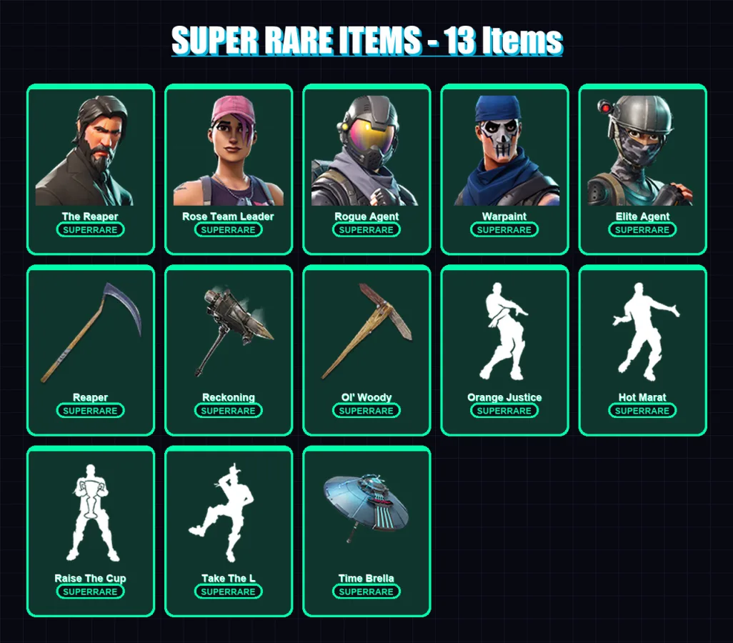 [PC/PSN] | The Reaper | Rose Team Leader | Rogue Agent | Warpaint | Elite Agent | 402 skin | 360 pickaxe | 392 emote | 280 glider | Lv4407