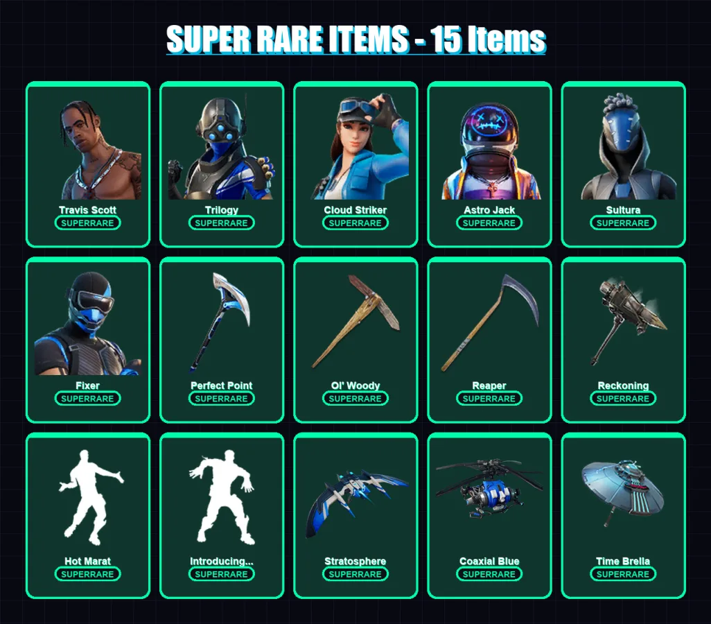 [PS4/PS5/XBOX/PC] | Travis Scott | Trilogy | Cloud Striker | Astro Jack | Sultura | 95 skin | 99 pickaxe | 103 emote | 96 glider | Lv948 — Fortnite account
