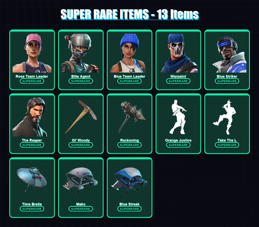 [PS4/PS5/XBOX/PC] | Rose Team Leader | Elite Agent | Blue Team Leader | Warpaint | Blue Striker | 34 skin | 33 pickaxe | 35 emote | 40 glider | Lv53
