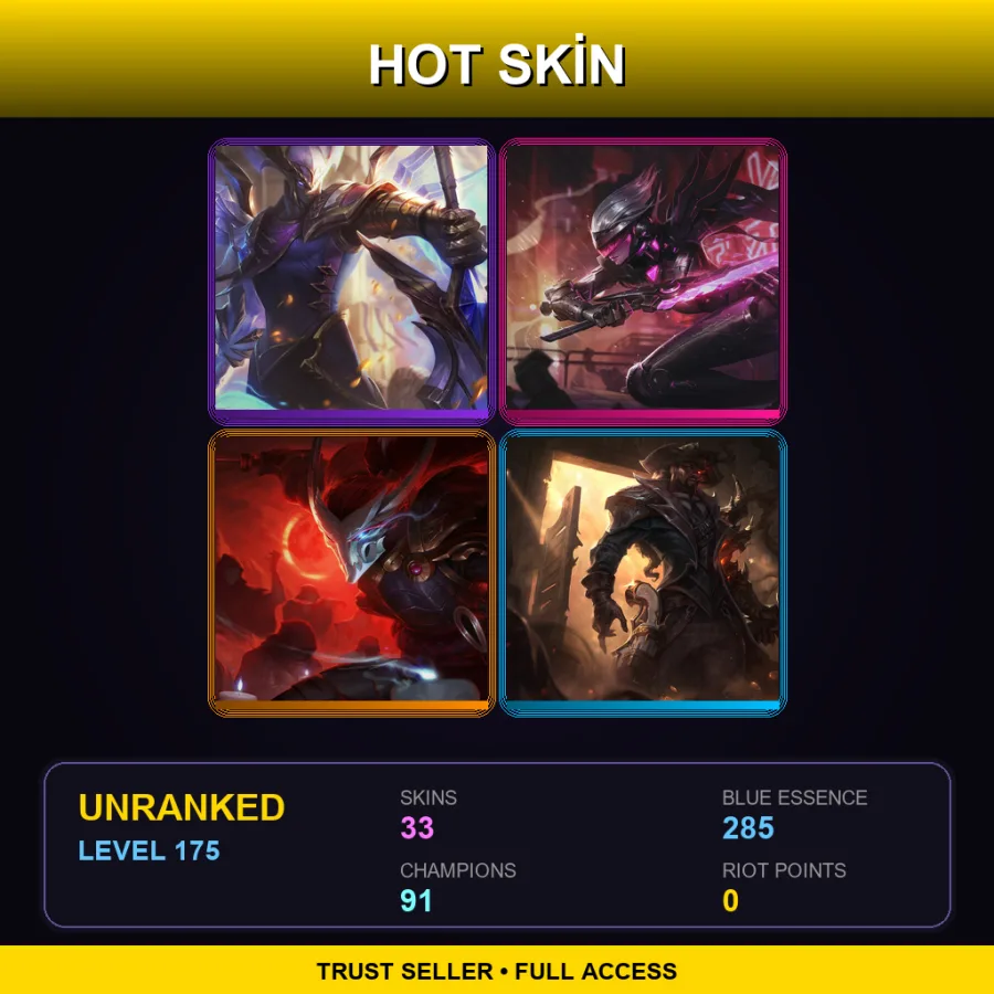 LAN | Lv175 | Unranked | 33 Skin | 91 Champ — LoL account