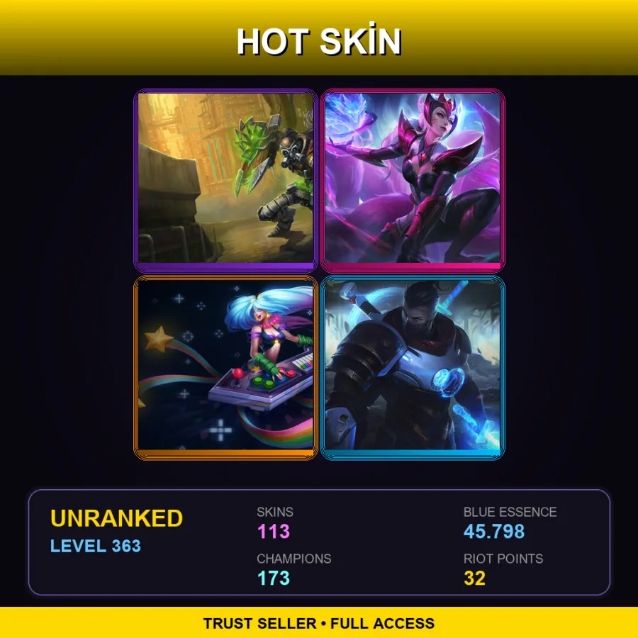 OCE | Lv363 | Unranked | 113 Skin | 173 Champ — Unranked / Smurf League of Legends