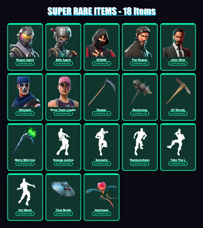 [PC/XBOX/PSN] | Rogue Agent | Elite Agent | IKONIK | The Reaper | John Wick | 217 skin | 215 pickaxe | 211 emote | 176 glider | Lv2846