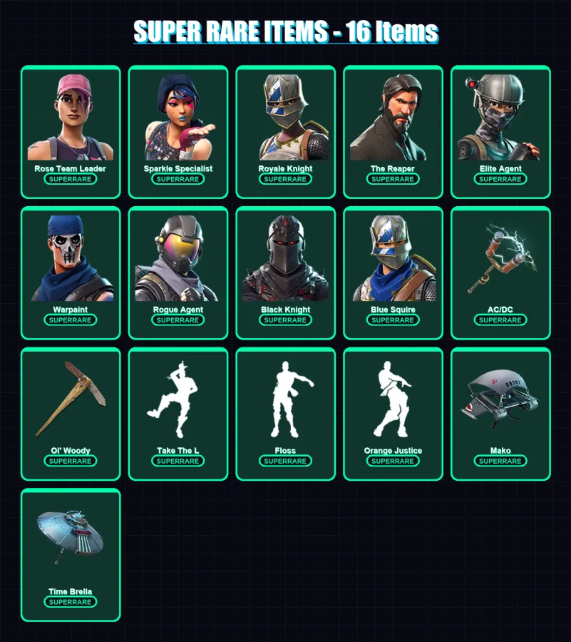 [PC] | Rose Team Leader | Sparkle Specialist | Royale Knight | The Reaper | Elite Agent | 41 skin | 42 pickaxe | 43 emote | 47 glider | Lv603