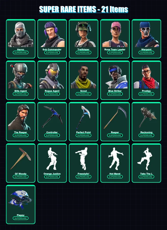 [PS4/PS5/XBOX/PC] | Havoc | Sub Commander | Trailblazer | Rose Team Leader | Warpaint | 113 skin | 66 pickaxe | 74 emote | 65 glider | Lv821