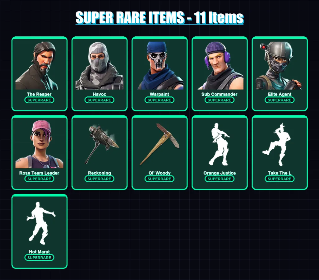 [PC/XBOX/PSN] | The Reaper | Havoc | Warpaint | Sub Commander | Elite Agent | 40 skin | 36 pickaxe | 37 emote | 41 glider | Lv513