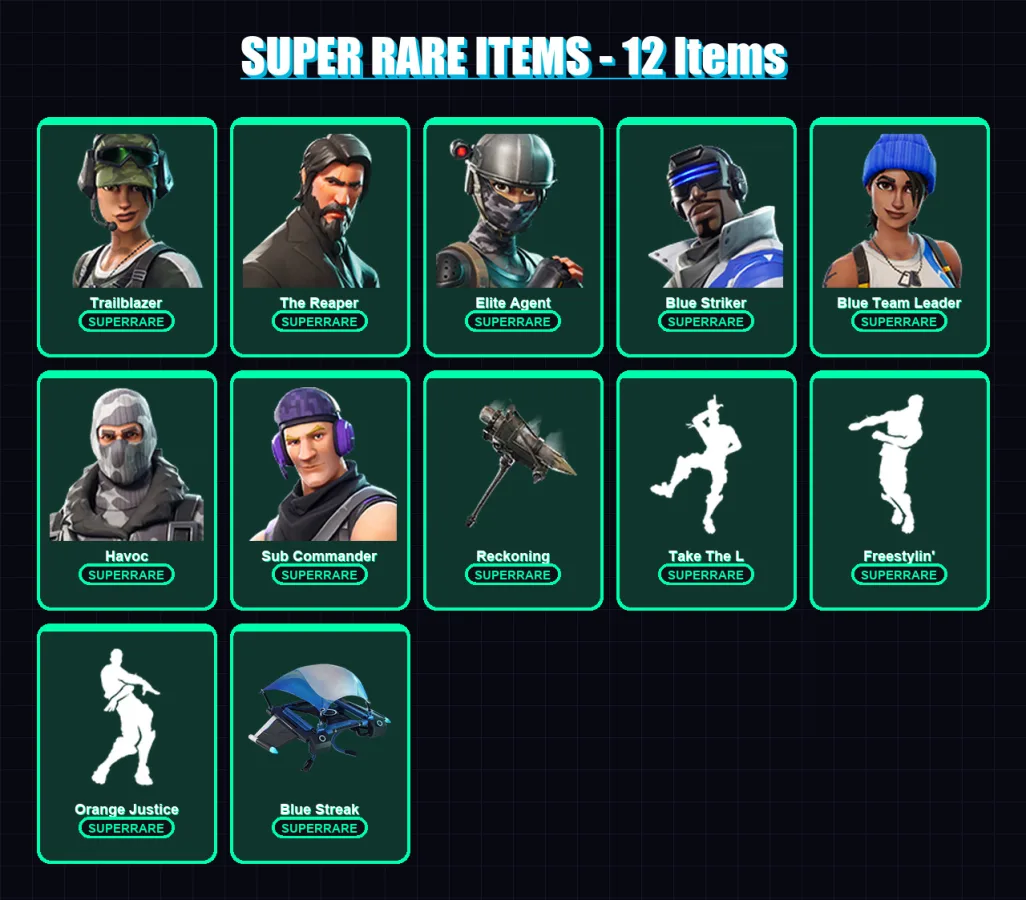 [PS4/PS5/XBOX/PC] | Trailblazer | The Reaper | Elite Agent | Blue Striker | Blue Team Leader | 33 skin | 20 pickaxe | 30 emote | 30 glider | Lv370