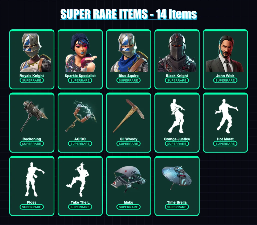 [PS4/PS5/XBOX/PC] | Royale Knight | Sparkle Specialist | Blue Squire | Black Knight | John Wick | 50 skin | 42 pickaxe | 68 emote | 55 glider | Lv73