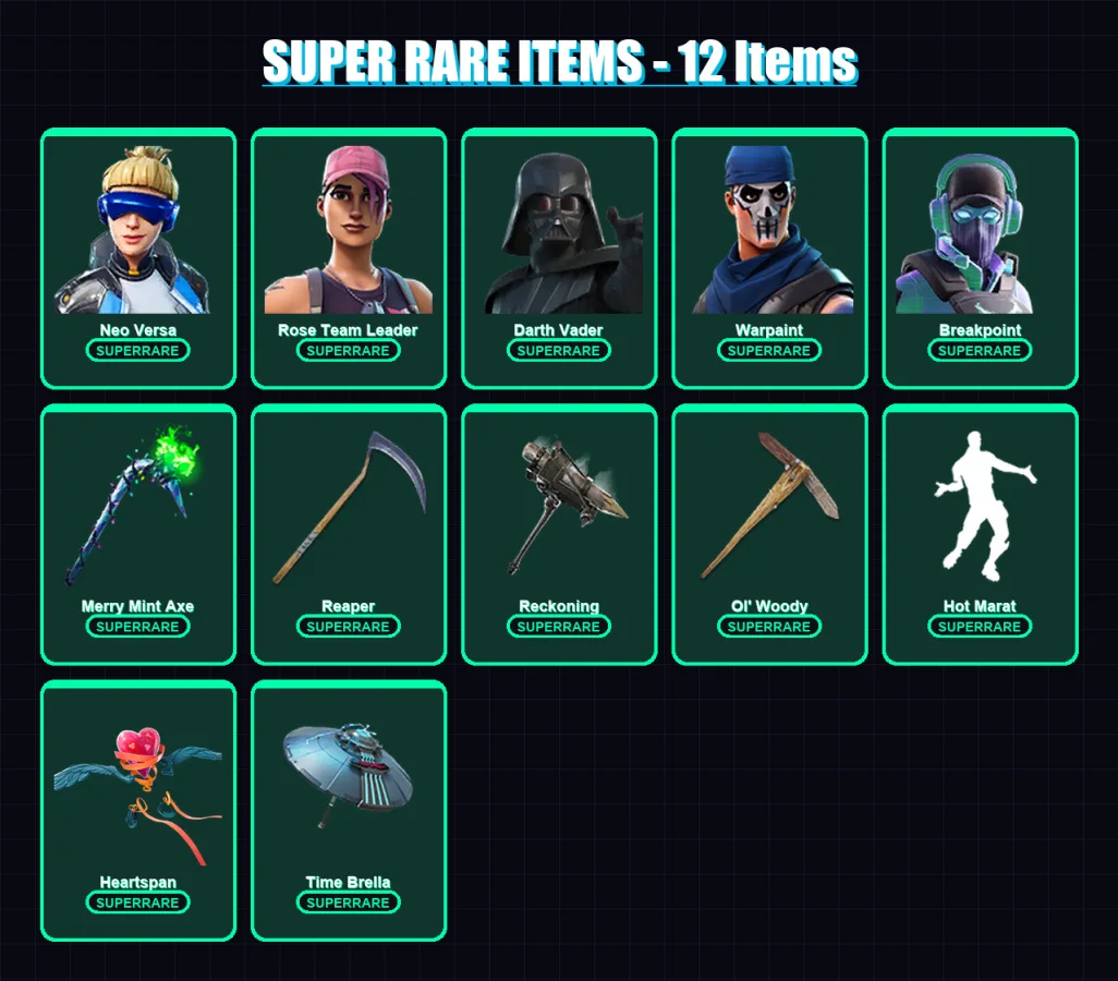 [PC/XBOX] | Neo Versa | Rose Team Leader | Darth Vader | Warpaint | Breakpoint | 271 skin | 297 pickaxe | 228 emote | 246 glider | Lv4333
