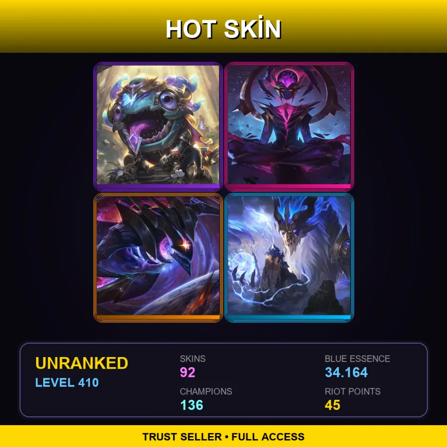 EUW | Lv410 | Unranked | 92 Skin | 136 Champ