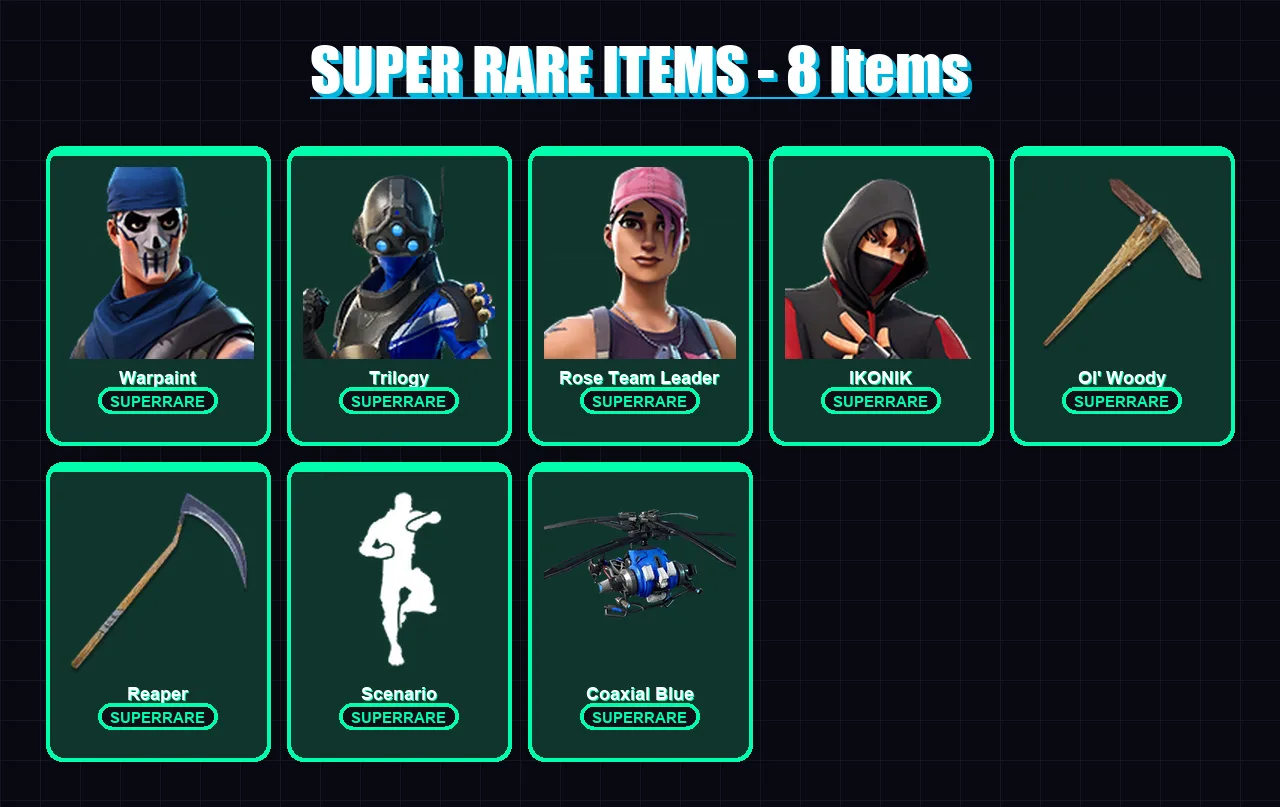 [PC/XBOX/PSN] | Warpaint | Trilogy | Rose Team Leader | IKONIK | Fusion | 42 skin | 52 pickaxe | 78 emote | 53 glider | Lv686
