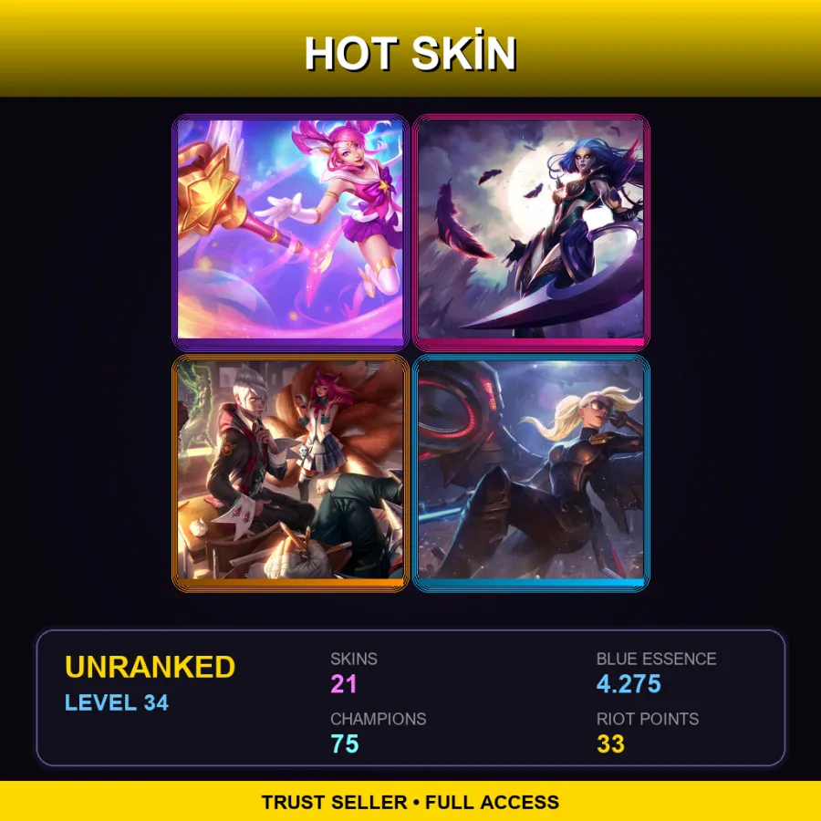 BR | Lv34 | Unranked | 21 Skin | 75 Champ — LoL account