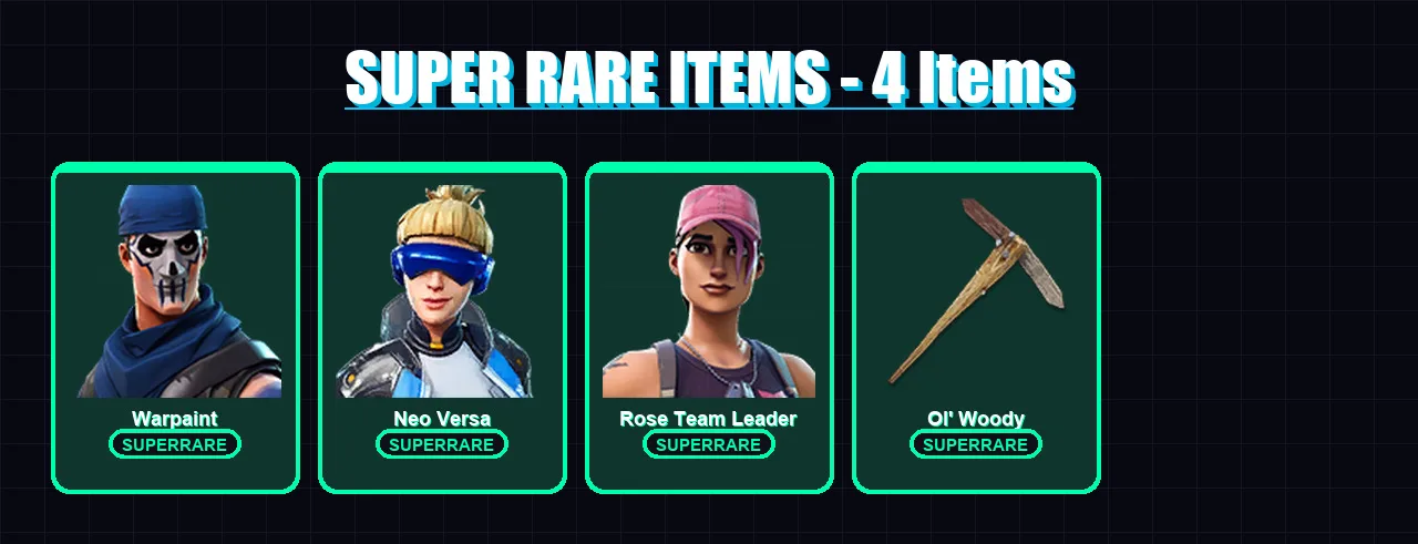 [PC/XBOX/PSN] | Warpaint | Neo Versa | Rose Team Leader | Midas | Eternal Knight | 96 skin | 103 pickaxe | 86 emote | 90 glider | Lv1382