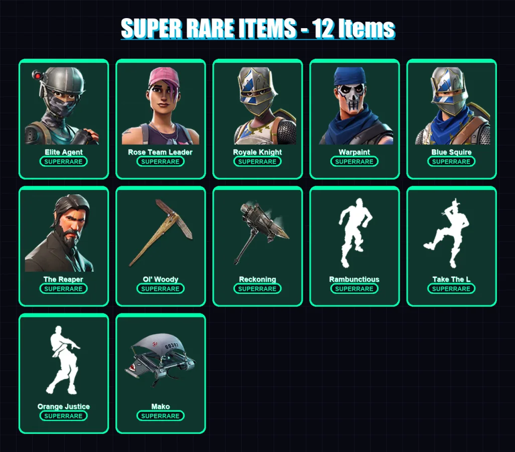 [PC/PSN] | Elite Agent | Rose Team Leader | Royale Knight | Warpaint | Blue Squire | 75 skin | 82 pickaxe | 93 emote | 96 glider | Lv1099